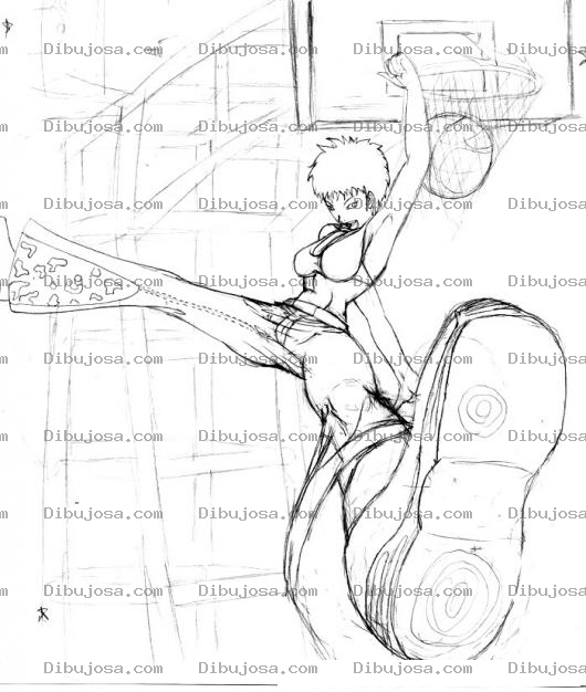Dibujo para colorear Dibujo De Una Mujer Clavando Una Pelota De Basket Ball Para Pintar Y Colorear Mujer Basquetbolista Dunkeando Una Pelota En El Aro