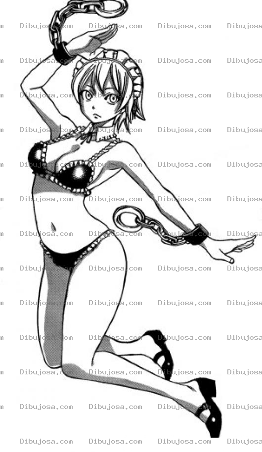 Dibujo para colorear Dibujo De Mujer En Calzoneta De Dos Piezas Con Grilles En Las Munecas Para Pintar Y Colorear