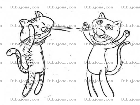 Dibujo para colorear El Encuentro De Los Gatos Para Pintar Y Colorear Dos Gatos A Punto De Darse Un Abrazo