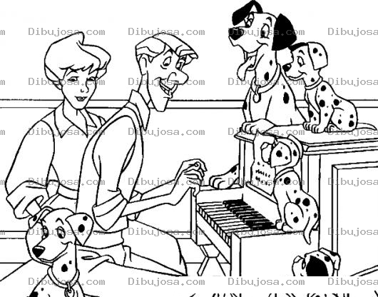 Dibujo para colorear Dibujo De Pianista Con Dalmatas En Su Piano Para Pintar Y Colorear