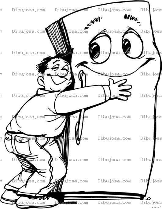Dibujo para colorear Dibujo De Hombre Abrazando A Su Refrigeradora Para Pintar Y Colorear Nevera Congelador Y Refrigerador Feliz Abrazado Por Un Hombre