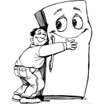 Dibujo para colorear Dibujo De Hombre Abrazando A Su Refrigeradora Para Pintar Y Colorear Nevera Congelador Y Refrigerador Feliz Abrazado Por Un Hombre