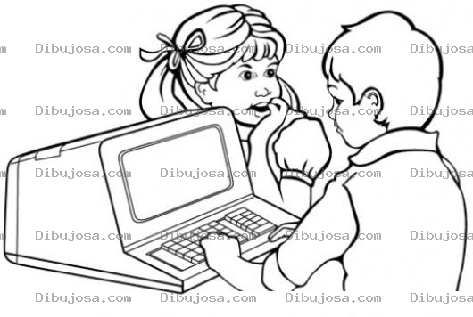 Dibujo para colorear Dibujo De Chica Enamorada De Un Chico Informatico Para Pintar Y Colorear Una Computadora Vieja