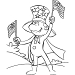 Dibujo para colorear Dibujo De Gringo Celebrando El Dia De La Independencia De Los Estados Unidos 4 De Julio Con Un Sobrero Del Tio Sam Y 2 Banderitas De Usa