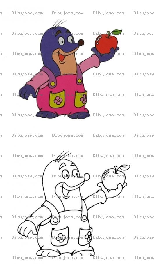 Dibujo para colorear Colorear topo con una manzana