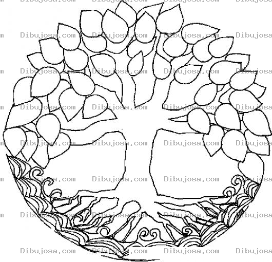 Dibujo para colorear Mandalas Para Colorear Arbol Con Hojas Y Raiz Tipo Timberland