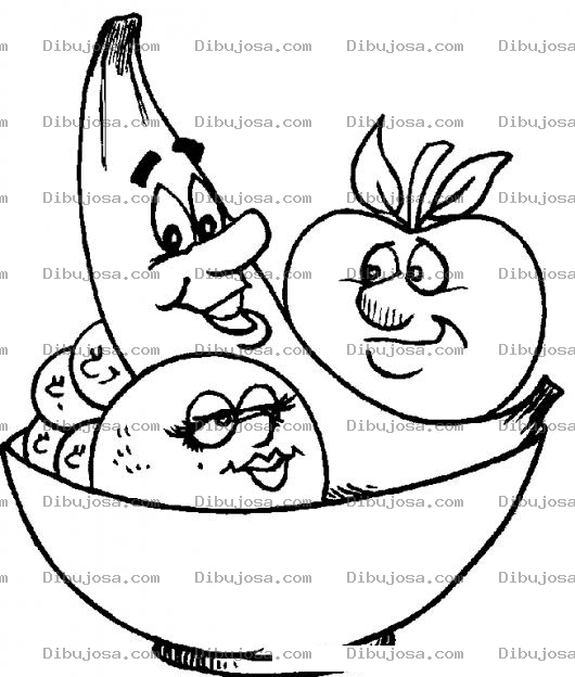 Dibujo para colorear Dibujo De Frutas Para Pintar Y Colorear Banano Manzana Naranja Y Limones En Un Plato De Frutas