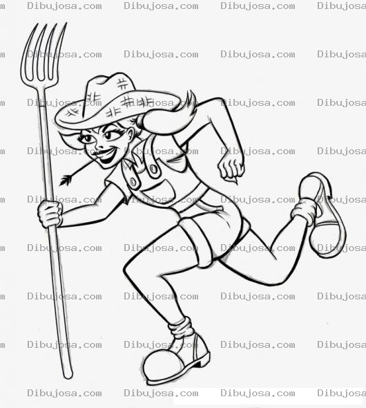 Dibujo para colorear Dibujo De Chica Granjera Corriendo Con Un Rastrillo Para Pintar Y Colorear