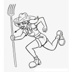 Dibujo para colorear Dibujo De Chica Granjera Corriendo Con Un Rastrillo Para Pintar Y Colorear