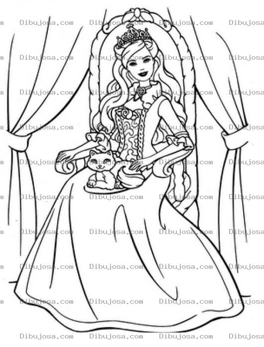 Dibujo para colorear Dibujo De Princesa Sentada En Su Trono Con Un Gatito Para Pintar Y Colorear