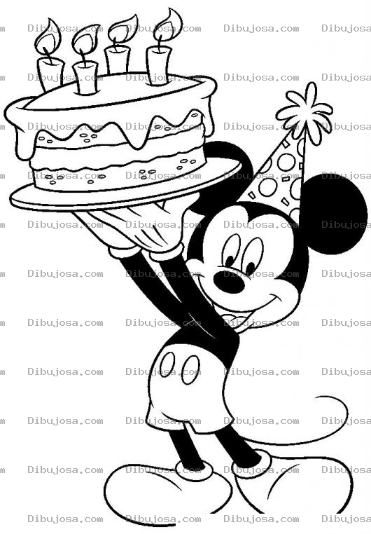 Dibujo para colorear Dibujo De Mickey Mouse Con Un Pastel Para Pintar Y Colorear