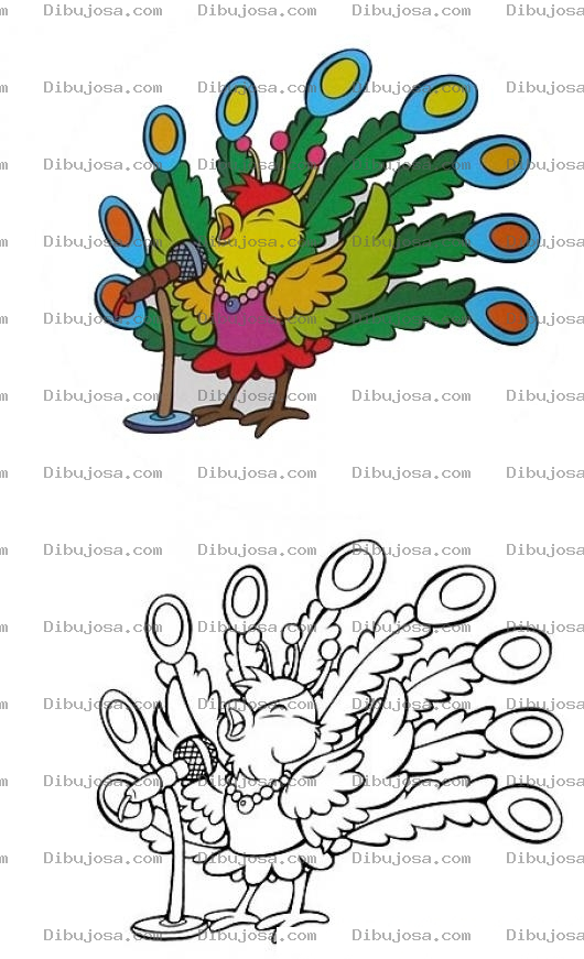 Dibujo para colorear Colorear a un pavito real cantando
