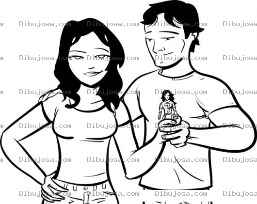 Dibujo para colorear Dibujo De Una Pareja Sosteniendo Una Munequita Para Pintar Y Colorearpnt