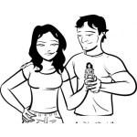 Dibujo para colorear Dibujo De Una Pareja Sosteniendo Una Munequita Para Pintar Y Colorearpnt