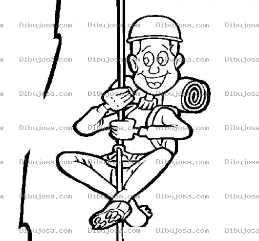 Dibujo para colorear Dibjo De Alpinista Escalador Escalando O Deslizandose Sobre Una Cuerda Para Pintar Y Colorear