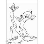 Dibujo para colorear Bambi con una mariposa en la colita