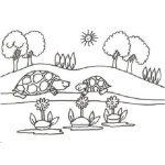 Dibujo para colorear Dibujo De Tortuguitas En Un Estanque A La Orilla De Un Rio Para Pintar Y Colorear Tortugas Tortugitas Platicando