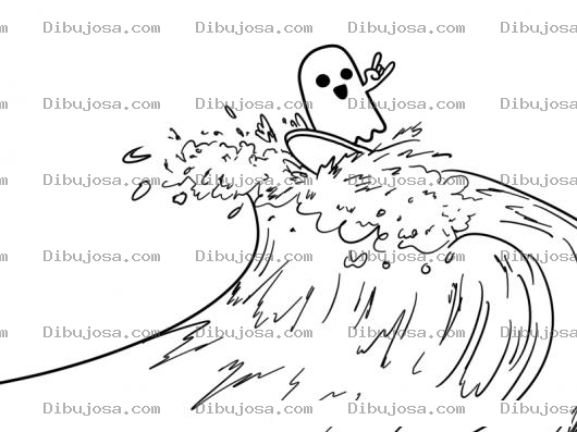 Dibujo para colorear Dibujo De Fantasma De Pacman Surfeando Para Pintar Y Colorear
