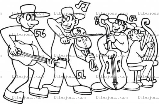 Dibujo para colorear Dibujo De Una Banda Musical Tocando Musica En Grupo Para Pintar Y Colorear