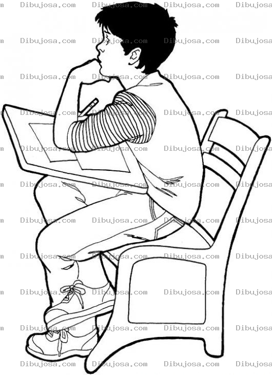 Dibujo para colorear Dibujo De Nino Estudiante Sentado En Su Escritorio Y Poniendo Atencion En Clase Para Pintar Y Colorear