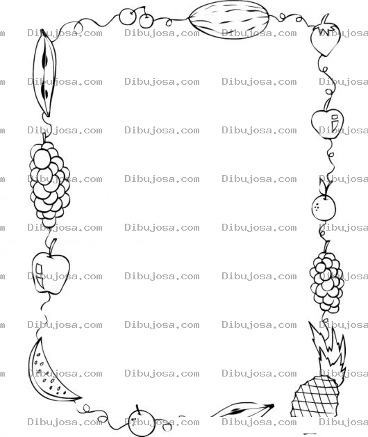 Dibujo para colorear Dibujo De Tarjeta En Blanco Con Marco De Frutas Para Pintar Y Colorear