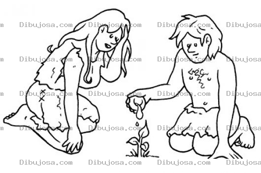 Dibujo para colorear Dibujo De Cavernicolas Reganod Y Cuidando Una Plantita Para Pintar Y Colorear