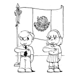 Dibujo para colorear Dibujo De Ninos Haciendo El Saludo Uno Con La Bandera De Mexico En Un Acto Civico Para Pintar Y Colorear