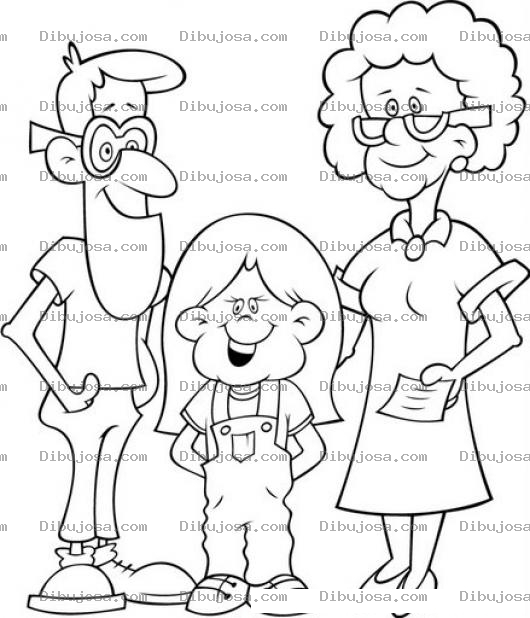 Dibujo para colorear Dibujo De Abuelitos Con Nieta Para Pintar Y Colorear Nina Con Dos Viejitos Lindos