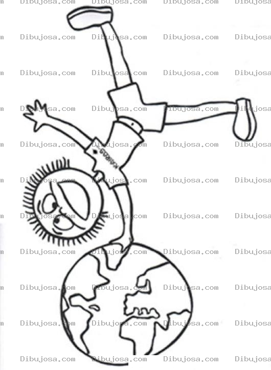 Dibujo para colorear Dibujo De Nino Parado Con Una Mano Sobre El Mundo Para Pintar Y Colorear
