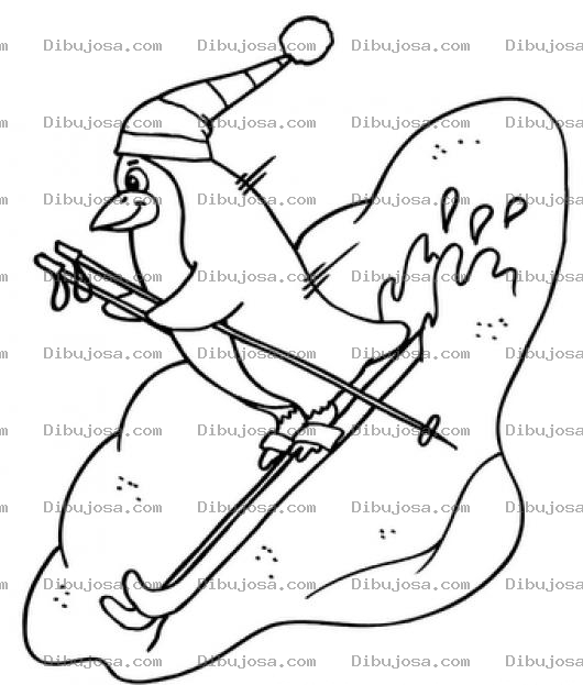 Dibujo para colorear Dibujo De Pinguino Esquiando Para Pintar Y Colorear