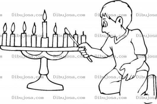 Dibujo para colorear Dibujo De Nino Encendiendo Velas De Hanukkah Para Pintar Y Colorear