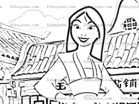Dibujo para colorear Dibujo De La Princesa Mulan Para Pintar Y Colorear