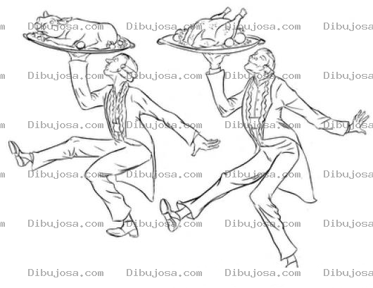 Dibujo para colorear Dibujo De Dos Meseros Para Pintar Y Colorear Mesero Con Un Cerdito Y Otro Mesero Con Un Pavo