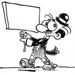 Dibujo para colorear Dibujo De Payaso Con Un Cartel En Blanco Para Pintar Y Colorear