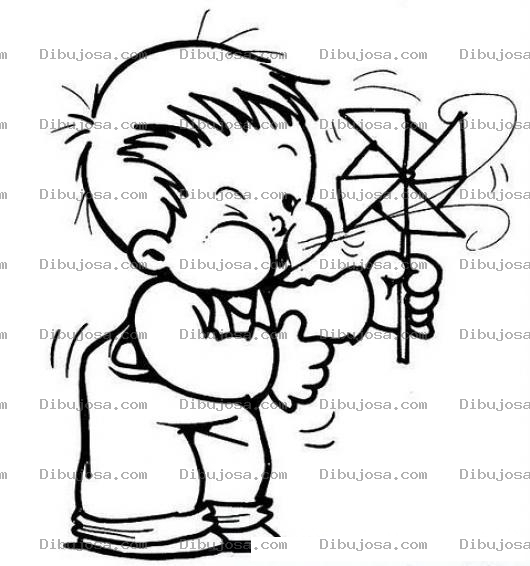Dibujo para colorear Dibujo De Nino Soplando Un Reguilete Para Pintar Y Colorear