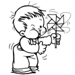 Dibujo De Nino Soplando Un Reguilete Para Pintar Y Colorear