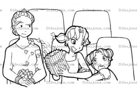 Dibujo para colorear Dibujo De Ninas Peleando En El Cine Para Pintar Y Colorear