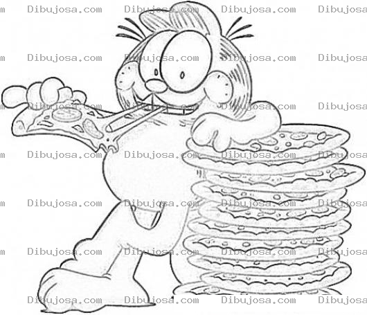 Dibujo para colorear Dibujo De Garfield Comiendo Mucha Pizza Para Pintar Y Colorear Una Torre De 10 Pizzas
