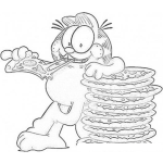 Dibujo para colorear Dibujo De Garfield Comiendo Mucha Pizza Para Pintar Y Colorear Una Torre De 10 Pizzas