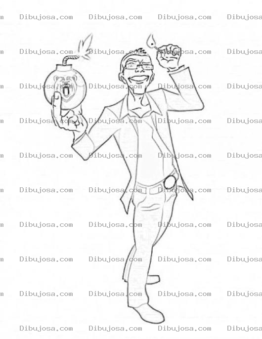 Dibujo para colorear Dibujo De Un Hombre Con Una Bomba Encendida De Oso En La Mano Para Pintar Y Colorear