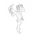 Dibujo para colorear Dibujo De Un Hombre Con Una Bomba Encendida De Oso En La Mano Para Pintar Y Colorear