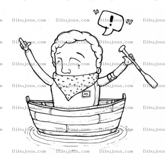 Dibujo para colorear Dibujo De Hombre En Lancha Pidiendo Auxilio Desde Un Boto Y Con Panuel En La Boca Para Pintar Y Colorear