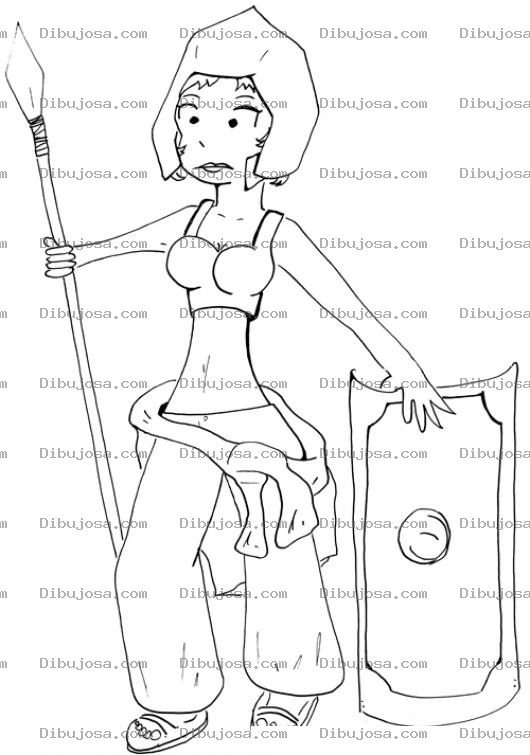Dibujo para colorear Dibujo De Chica Guerrera Con Lanza Y Escudo Para Pintar Y Colorear