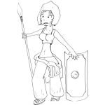 Dibujo para colorear Dibujo De Chica Guerrera Con Lanza Y Escudo Para Pintar Y Colorear