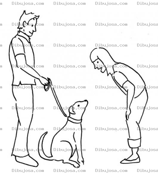 Dibujo para colorear Dibujo De Mujer Saludando A Un Perro Para Pintar Y Colorear