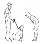 Dibujo para colorear Dibujo De Mujer Saludando A Un Perro Para Pintar Y Colorear
