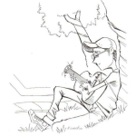 Dibujo para colorear Dibujo De Muchacho Tocando La Guitarra Debajo De Un Arbol Para Pintar Y Colorear