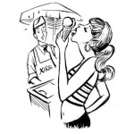 Dibujo para colorear Dibujo De Mujer Lamiendo Un Helado Frente A Un Heladero Para Pintar Y Colorear