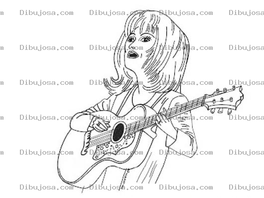 Dibujo para colorear Dibujo De Mujer Cantando Con Una Guitarra Para Pintar Y Colorear