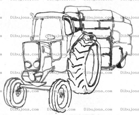 Dibujo para colorear Dibujo De Un Tractor Jalando Un Carreton De Paja Para Pintar Y Colorear